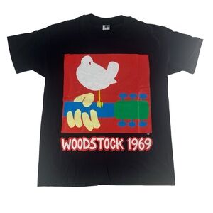 Vintage Woodstock 1969 Shirt Mens XL Black 90s USA Band Concert Single‎ Stitch